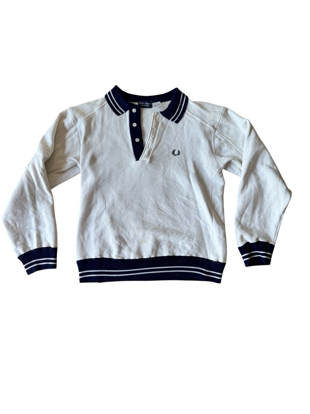 Fred Perry Vintage Sportswear Sweatshirt Collared Small White Blue Academia